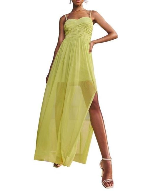 Lipsy Green Embellished Strap Ruched Maxi Dress