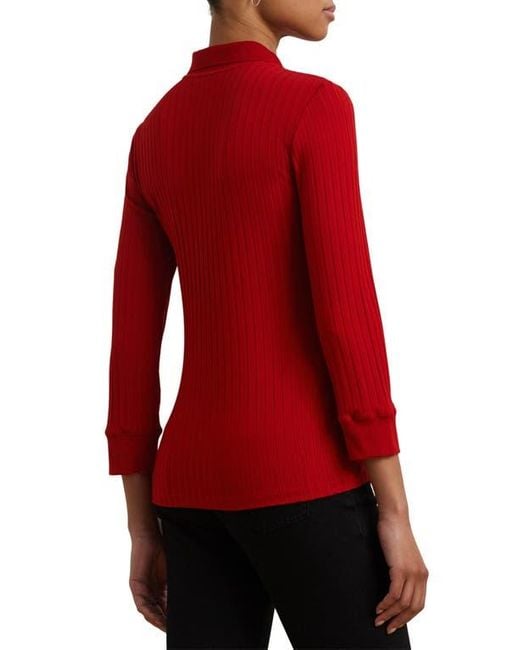 Ralph Lauren Red Three Quarter Sleeve Rib Polo