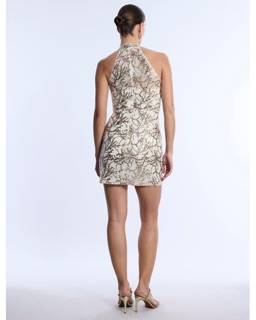 BCBGMAXAZRIA White Mock Neck Embellished Mini
