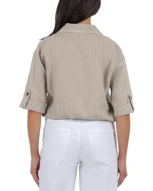 Kut From The Kloth Gray Rebel Knot Front Linen Blend Top