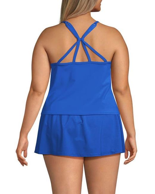 Lands' End Blue Tugless Quickdry Adjustable Strappy Back Tankini Top
