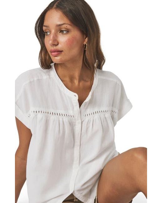 Splendid White Catalina Short Sleeve Linen Blend Button-Up Shirt