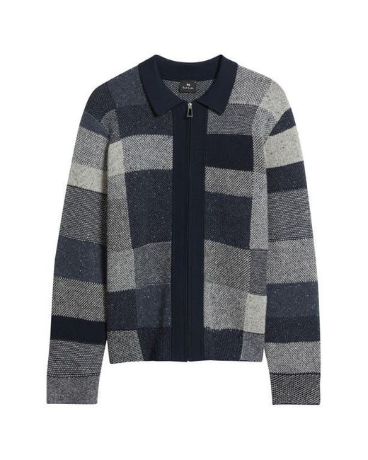 Paul Smith Blue Patchwork Cotton & Wool Blend Zip Cardigan for men