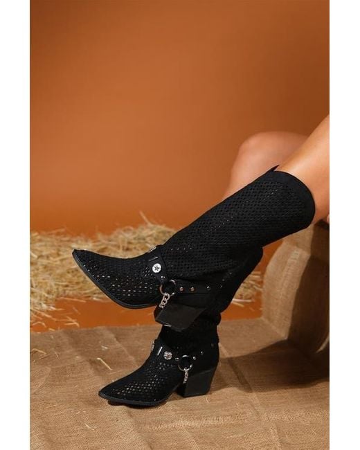Prologue Shoes Black Lumen Block Heel Western Boot