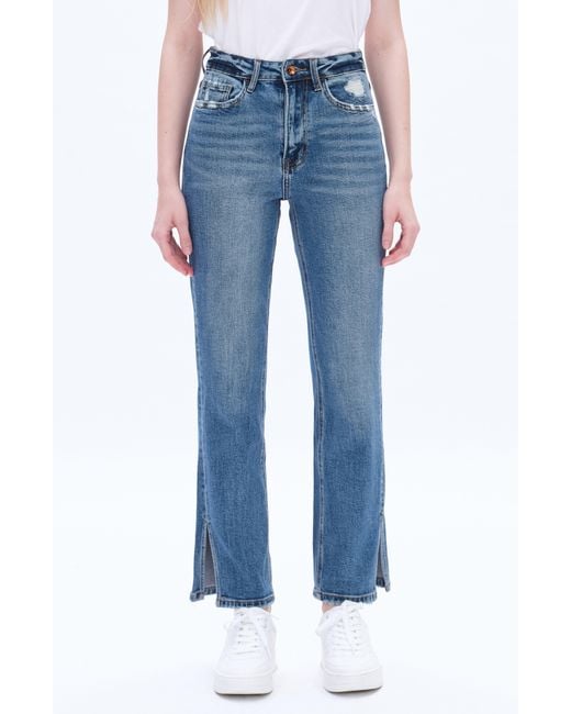 Bayeas Blue Split Hem Straight Leg Jeans
