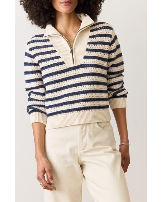 Marine Layer Multicolor Stripe Open Stitch Quarter Zip Sweater