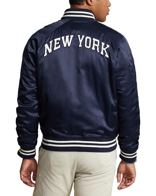 Polo Ralph Lauren Blue Satin Varsity Bomber Jacket for men