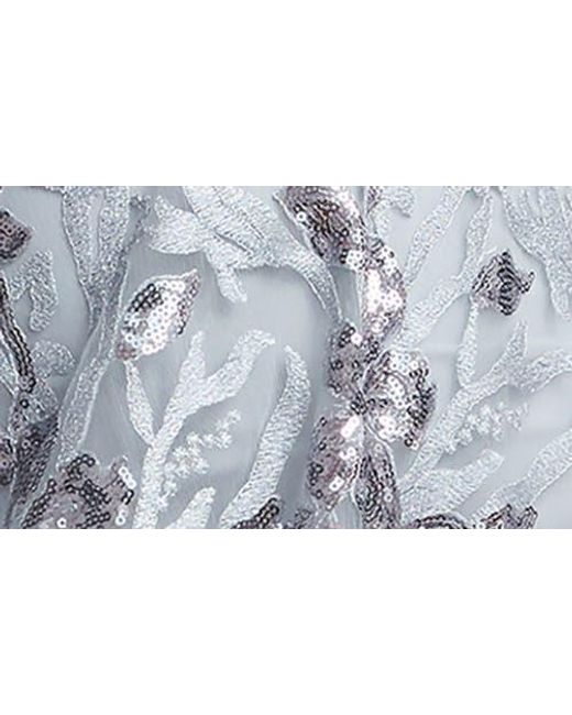Dress the Population Gray Ava Sequin Floral Long Sleeve A-Line Gown