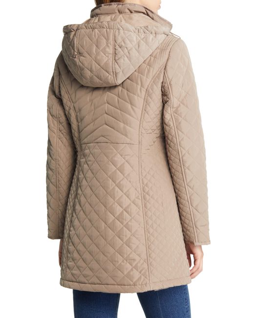 Gallery Quilted Jacket With Removable Hood in Natural Lyst