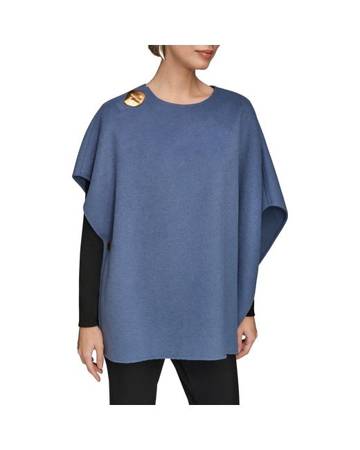 Donna Karan Blue Wool Blend Cape