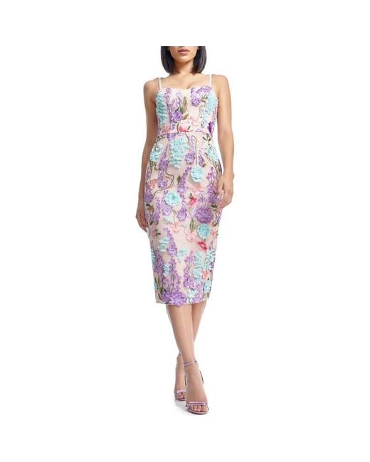 dress the population blakely beaded sheath dress Floral Embroidered Body-Con Cocktail Midi all-occasion dresses lined dress is made $70 Bar Iii Women's Size:XXS / 0