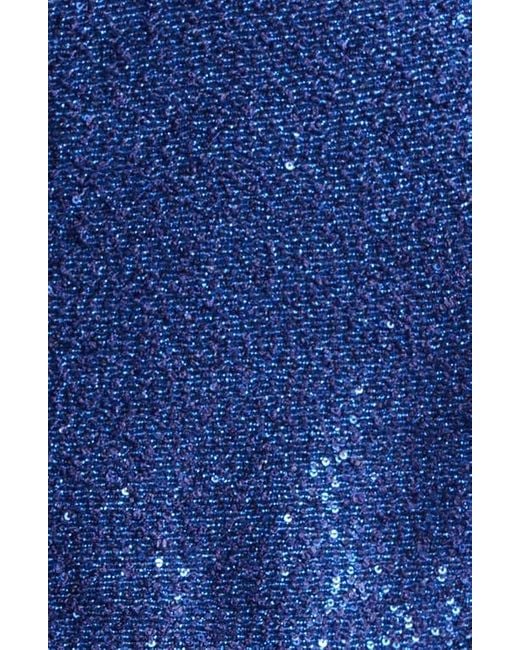 St. John Blue Sequin Long Sleeve Mock Neck Column Gown