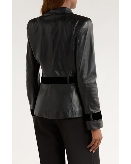 Emporio Armani Black Velvet Trim Leather Blazer