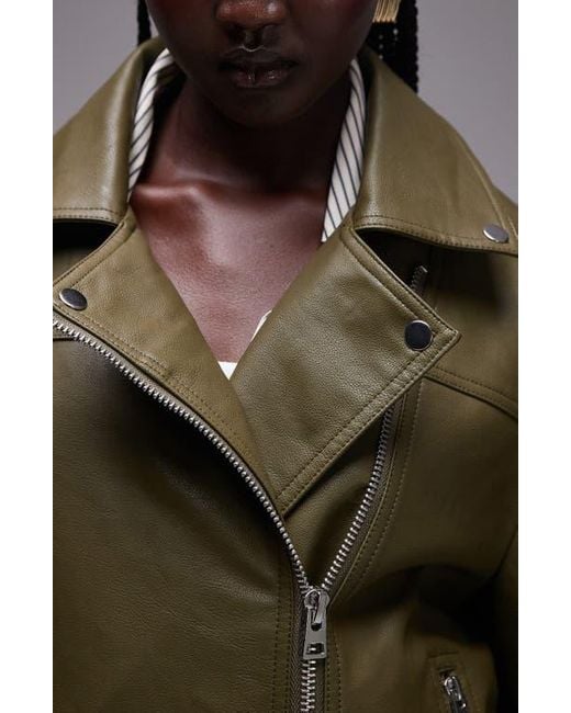 TOPSHOP Gray Faux Leather Biker Jacket