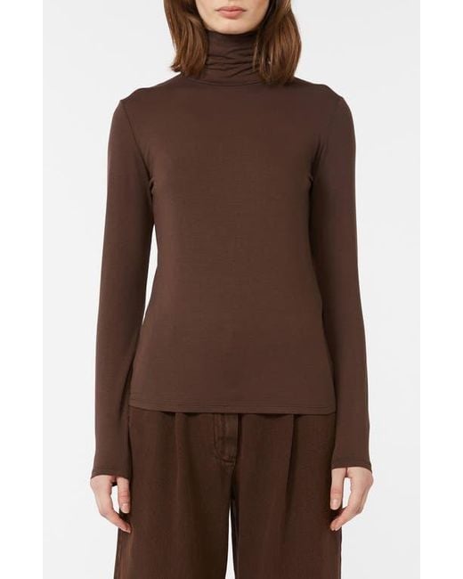 Weekend by Maxmara Brown Multif Stretch Jersey Turtleneck Top