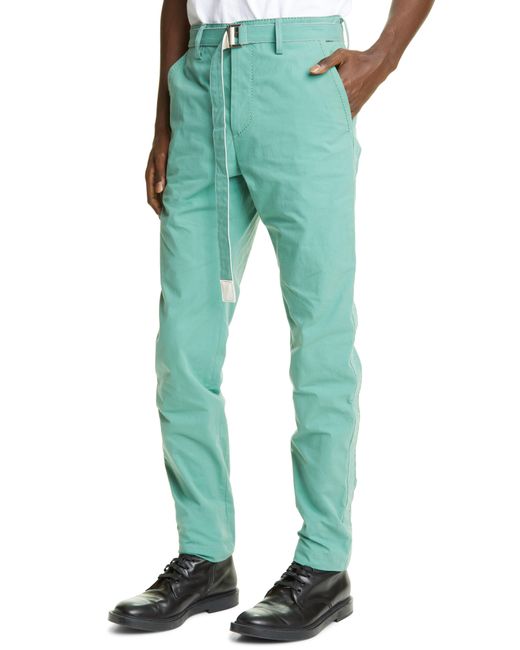 Sacai Green Belted Oxford Pants for men