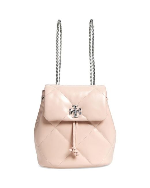 Tory Burch Pink Small Kira Diamond Quilted Leather Backpack