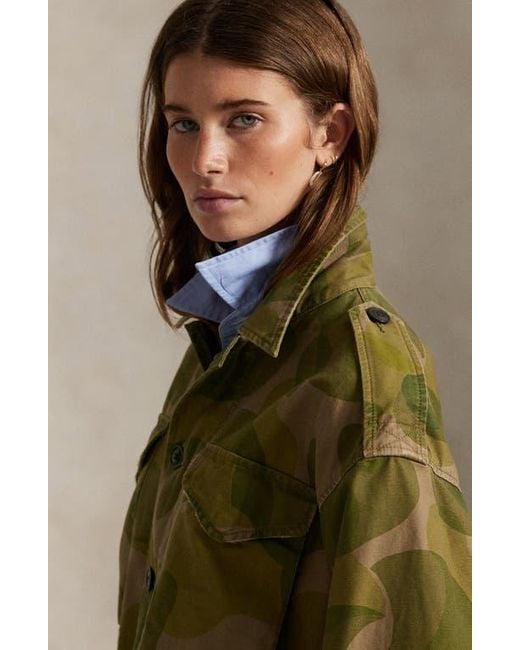 Polo Ralph Lauren Green Geo Print Cotton Twill Field Jacket