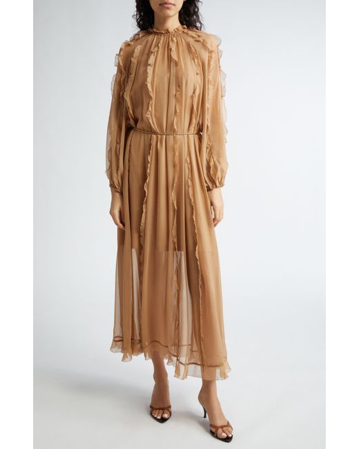 Zimmermann Natural Tranquility Billow Long Sleeve Silk Georgette Dress