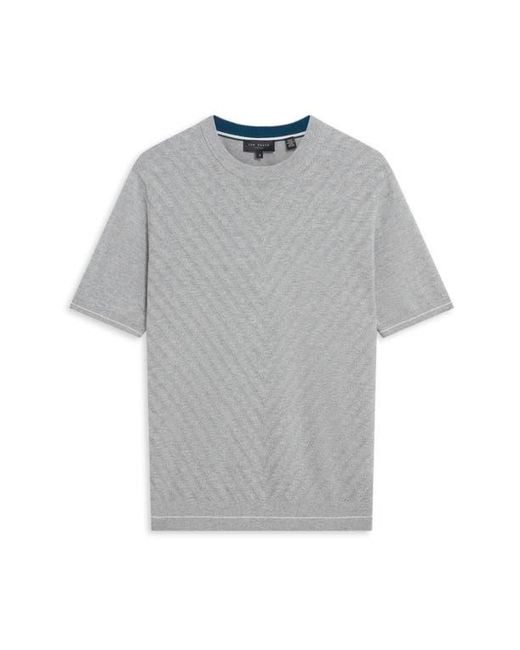 Ted Baker Gray Canon Chevron Texture Short Sleeve Cotton & Wool Crewneck Sweater for men