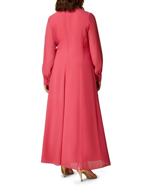 Marina Rinaldi Red Long Sleeve Georgette Maxi Dress