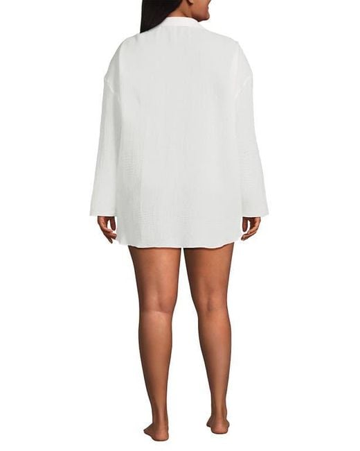Lands' End White Oversized Gauze Button Front Cover-Up Shirt