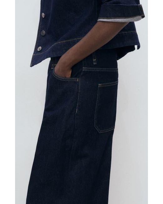 Mango Blue Wide Leg Denim Bermuda Shorts