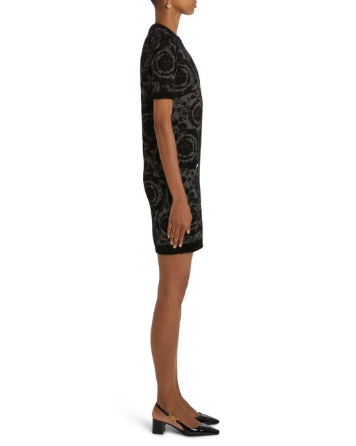 Versace Black Barocco Silhouette Chenille Jacquard Sweater Dress