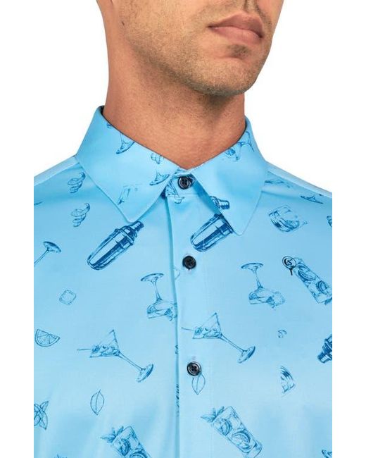 Con.struct Blue Regular Fit Cocktail Print Recycled Performance Golf Button-Down Shirt for men
