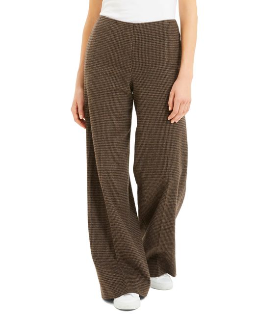 Theory Brown Houndstooth Wool Blend Flannel Wide Leg Pants