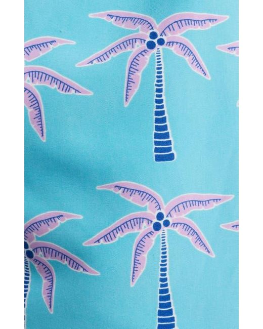Tom & Teddy Blue Palm Tree Print Swim Trunks for men