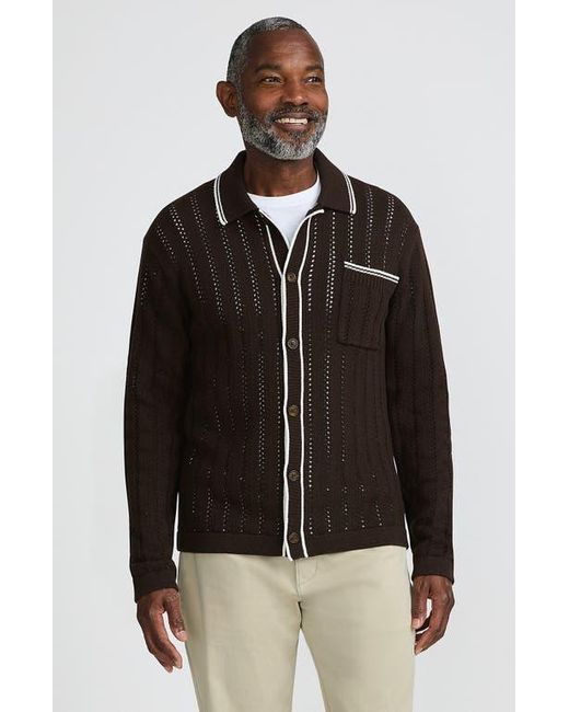 Lands' End Black Long Sleeve Button Through Summer Polo Cardigan for men