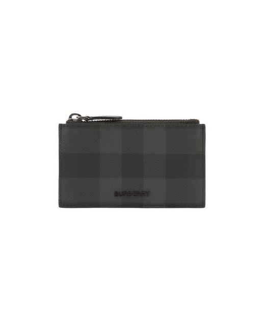 Burberry Black Check Zip Card Case for men