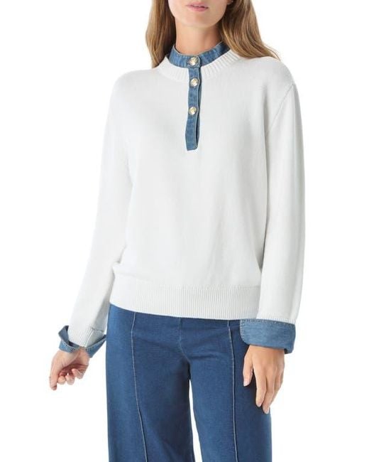 DO by Dee Ocleppo Women's White Rae Denim Detail Sweater
