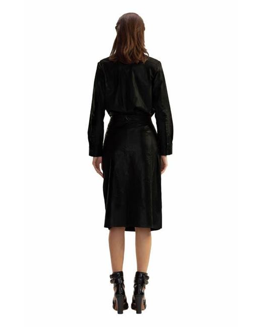 Cynthia Rowley Black Leather Midi Skirt