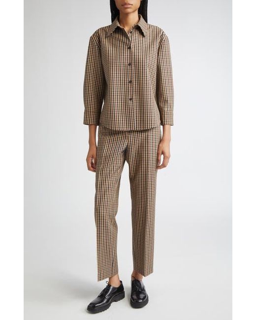 Jil Sander Brown Classic Check Three-Quarter Sleeve Crop Button-Up Shirt