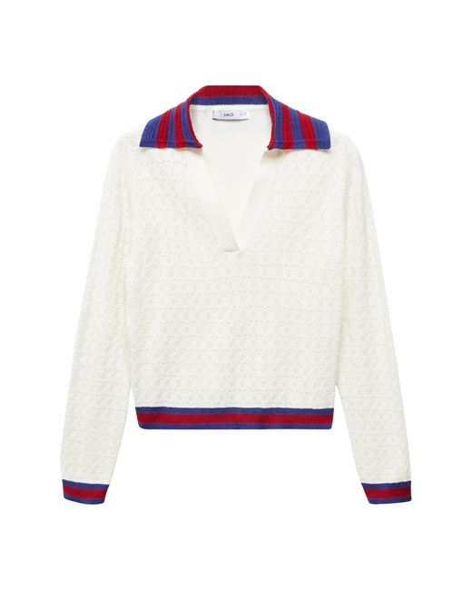 Mango White Stripe Trim Sweater Polo