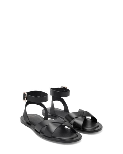 Mango Black Ankle Strap Leather Sandal