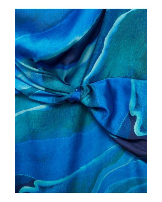Mango Blue Abstract Print Sleeveless Satin Maxi Dress