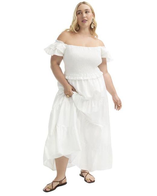 June + Vie White Smocked Tiered Maxi Dress