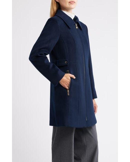 Michael Kors Blue Front Zip Wool Blend Coat