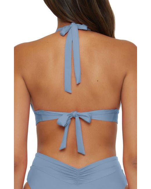 Becca Blue Shirred V-Wire Halter Bikini Top
