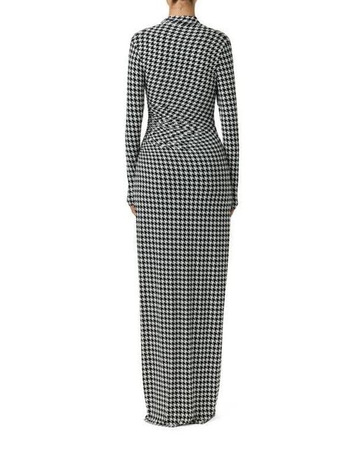 Naked Wardrobe Gray Houndstooth Overlap Neck Long Sleeve Maxi Dress