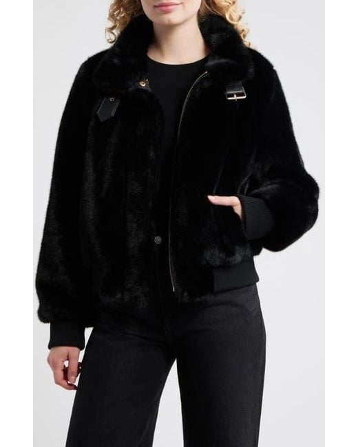 CULAX SHORT BONBERJACKET 美品 BCBGMAXAZRIA Faux Mink Bomber Jacket in Black | Lyst
