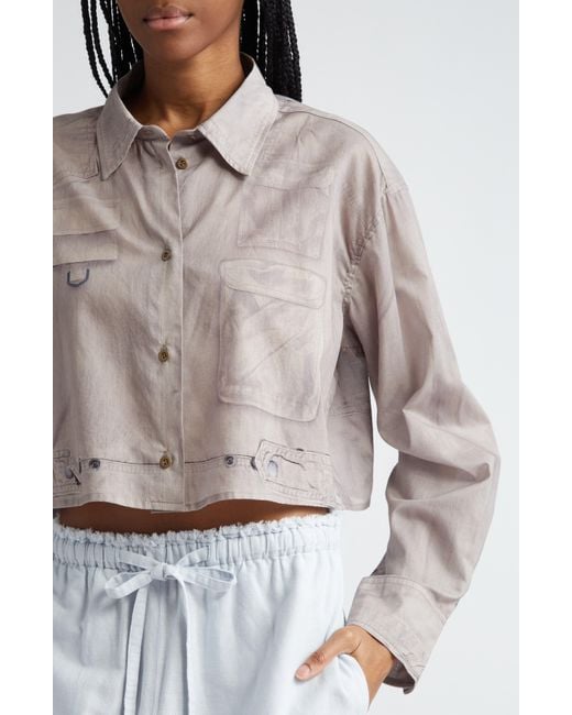 Acne Brown Sherika Trompe L'oeil Crop Cotton Voile Button-up Shirt