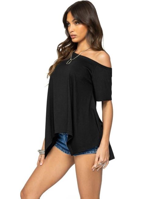 Edikted Black Josy One-Shoulder Handkerchief Hem Knit Top