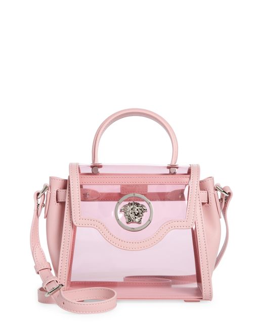 Versace Pink La Medusa Clear Top Handle Bag
