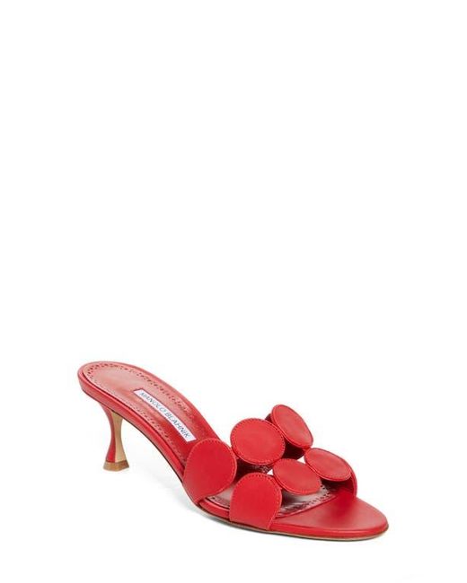 Manolo Blahnik Red Haribalmu Kitten Heel Sandal