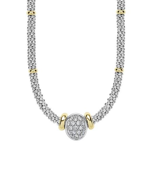 Lagos Metallic Signature Caviar Two-Tone Oval Caviar Diamond Necklace
