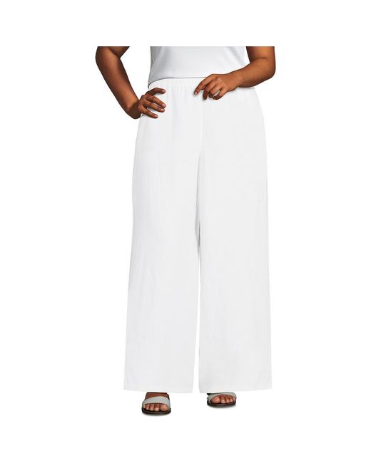 Lands' End White Plus Size Linen High Rise Palazzo Pants